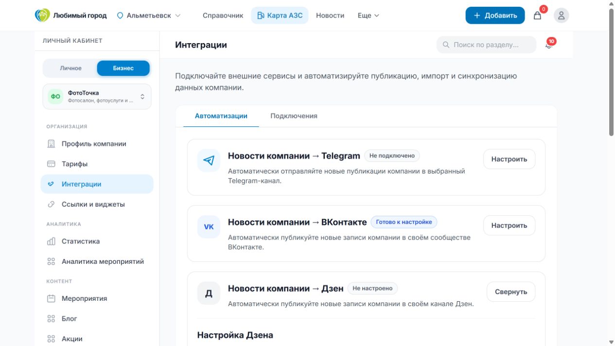 Настройка интеграции с Дзеном
